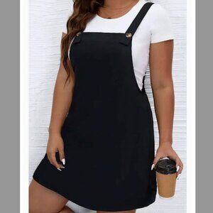Plus Size Solid Black Buttoned Strap Dress